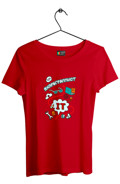 Футболка жіноча з принтом "Яжпрограміст". Angular, c, css, html, it, javascript, jquery, php, python, react, svelt, vue, айтишник, айті, гумор, код, кодувати, прогер, програміст, програмісти, ти ж, ти ж програміст, тиж програміст. 2070702
