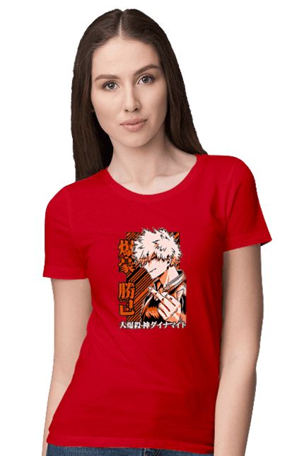 Футболка жіноча з принтом "Моя академія героїв Бакуго". Bakugo, katsuki, katsuki bakugo, my hero academia, академія юей, аніме, бакуго, кацукі бакуго, манга, моя геройська академія. 2070702