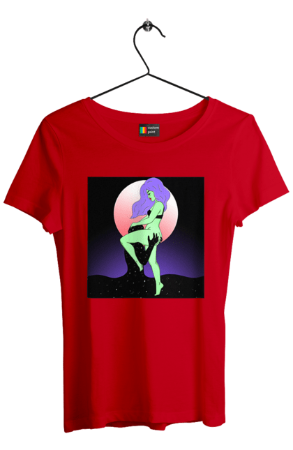 Футболка жіноча з принтом "Зелена Дівчина І Місяць". Інопланетянка, місяць. 2070702