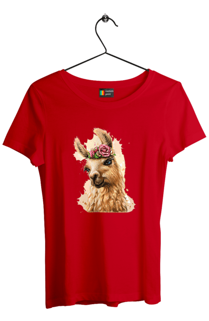 Women`s t-shirt with prints Lama Portrait. Animal, lama, portrait. 2070702