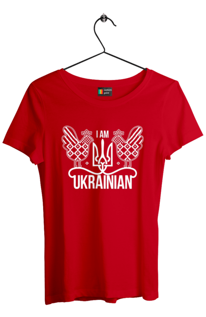 Футболка жіноча з принтом "Я українець". Вишиванка, з гербом, з гербом україни, з тризубом, патріотична, я українець, як у зеленського. 2070702