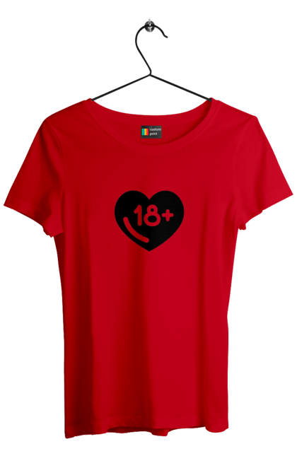 Women`s t-shirt with prints 18+. 18+, black, heart, prohibition, sex. 2070702