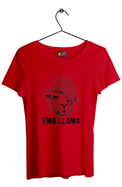 Футболка жіноча з принтом "Емо Лама". Alpaca, animals, distressed, emo, funny, llama, vintage, емо, лама. 2070702