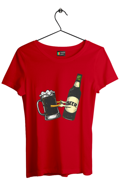 Футболка жіноча з принтом "Пляшка Пива З Келихом Пива". Келих, пиво, пляшка. 2070702