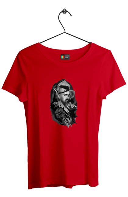 Футболка жіноча з принтом "Козак". Вуса, квітки, козак, пістолет, справжній українець, чуб. 2070702