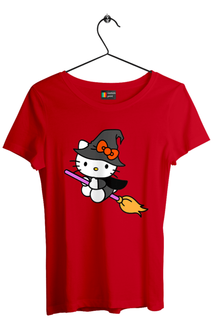 Women's t-shirt with prints Hello Kitty Halloween. Brand, cat, character, halloween, hello kitty, kitten, kitty, witch. 2070702