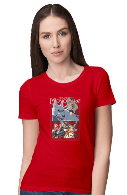 Women's t-shirt with prints Princess Mononoke. Adventure, anime, fantasy, ghibli, hayao miyazaki, princess mononoke, studio ghibli. 2070702