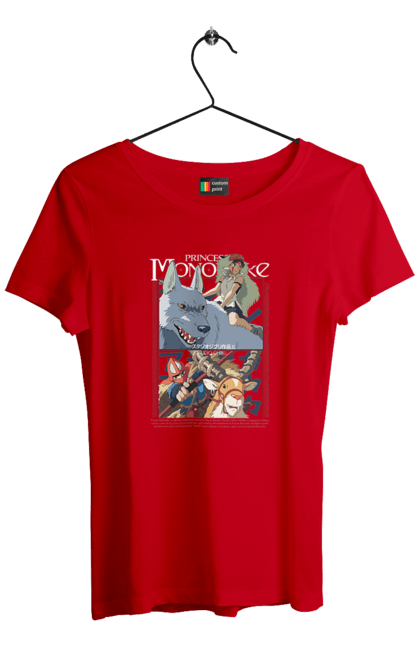 Women's t-shirt with prints Princess Mononoke. Adventure, anime, fantasy, ghibli, hayao miyazaki, princess mononoke, studio ghibli. 2070702