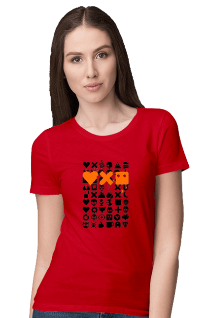Women`s t-shirt with prints Robotization. Code, life of robots, love cars, love robots, machine code, robot, robotic love, work and love, work in life. 2070702