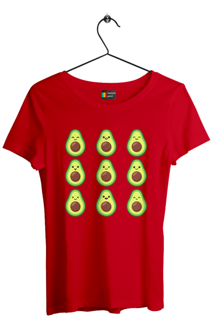 Women`s t-shirt with prints Avocado Mood. Avocado, emotion, food. 2070702