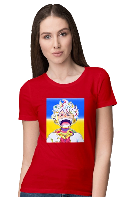 Monkey D Luffy laughing on a yellow blue background