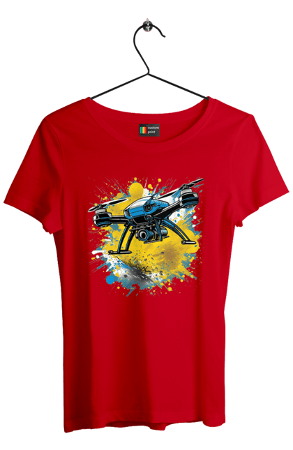 Футболка жіноча з принтом "Дрон". Дрон, зсу, символ україни, україна, фпв дрон. 2070702
