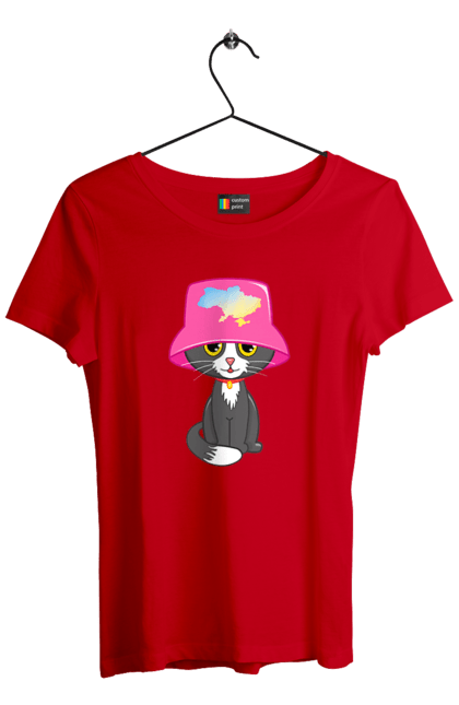 Футболка жіноча з принтом "Котик з картою україни". Євробачення, калош, кіт, котик, музика, панама калоша, символ україни, україна. 2070702