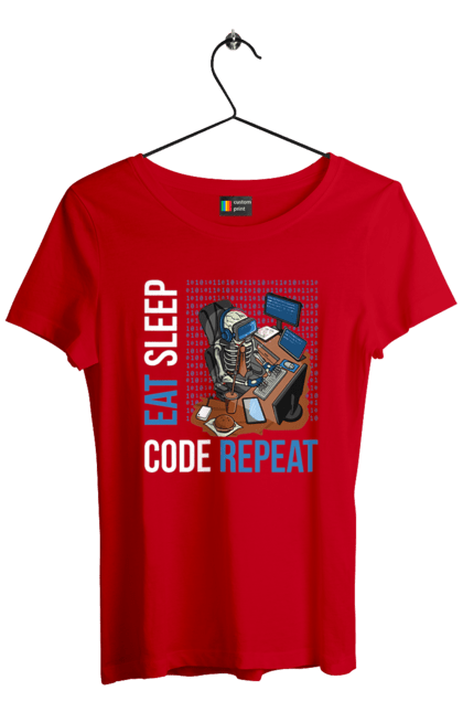 Футболка жіноча з принтом "Їж Cпи Кодуй Повторюй". Айті, айтішник, для айтішника, для програміста, їж спи, кодуй повторюй, подарунок айтішнику, подарунок програмісту, програміст, розробник. 2070702