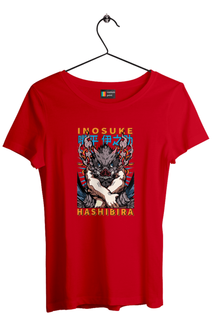 Women's t-shirt with prints Demon Slayer Inosuke. Anime, demon slayer, inosuke, inosuke hashibira, kimetsu no yaiba, manga. 2070702