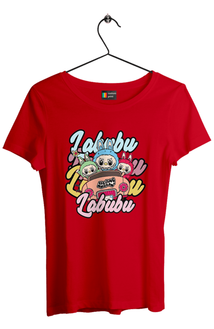 Футболка жіноча з принтом "Лабубу". Іграшка лабубу, лабубу, лабубу кока кола, мерч лабубу, мила, рожева лабубу, смішна лабубу. 2070702