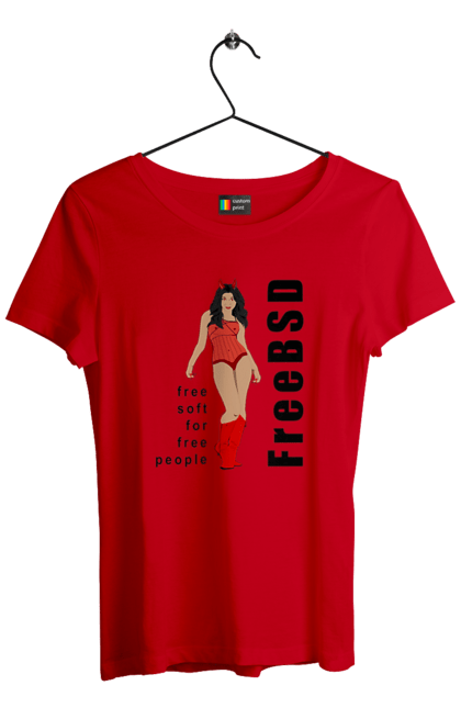 Футболка жіноча з принтом "Freebsd Для Вільних". Bsd, freebsd, unix, адміністратор, айті, айтішник, безкоштовна, безкоштовно, бестія, вільна, демон, демонесса, дівчина, для дорослих, доступність, еротика, еротична, жінка, незалежність, операційна система, ос, програміст, програмне забезпечення, свобода, сисадмін, система, системний адміністратор, софт, текст, червоний, чорний. 2070702