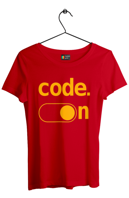 Футболка жіноча з принтом "Код увімкнено". Айті, айтішник, для айтішника, для програміста, код увімкнено, подарунок айтішнику, подарунок програмісту, програміст, розробник. 2070702