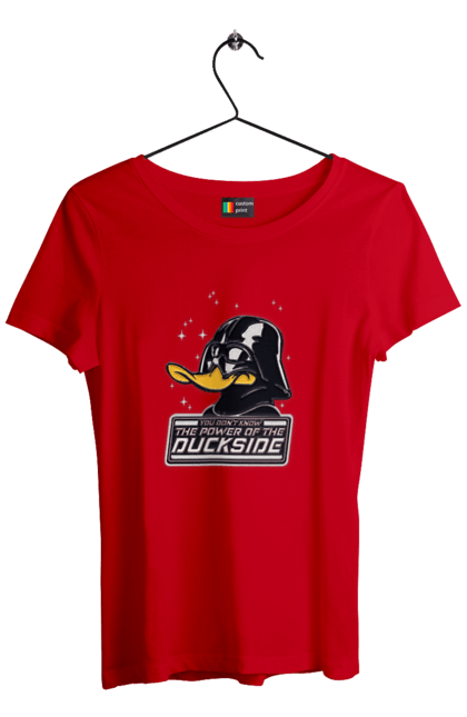Футболка жіноча з принтом "Дак Вейдер". Dark side, darth vader, star wars, дарт вейдер, зоряні війни, качині історії, качка, темна сторона. 2070702