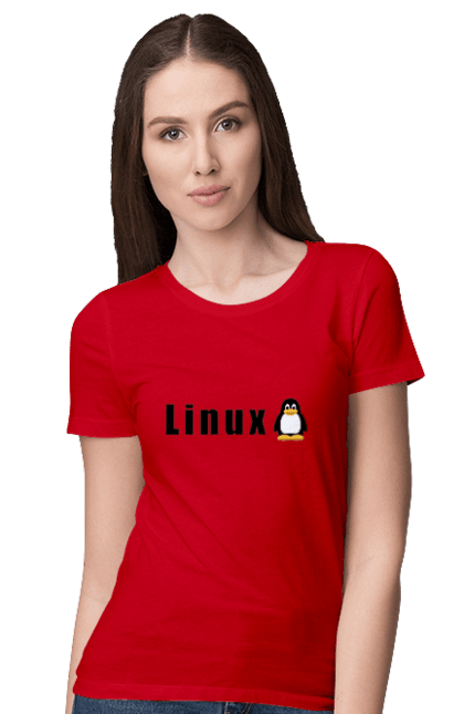 Women`s t-shirt with prints Linux. Administrator, availability, black, commercial, free, freedom, independence, is free, it, it specialist, linux, operating system, os, penguin, programmer, server, software, sysadmin, sysop, system, system administrator, text. 2070702