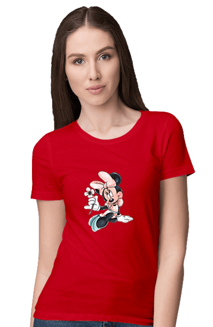 Футболка женская с принтом Минни Маус. Mickey mouse, minnie mouse, дисней, микки, микки маус, минни маус, мультфильм. 2070702