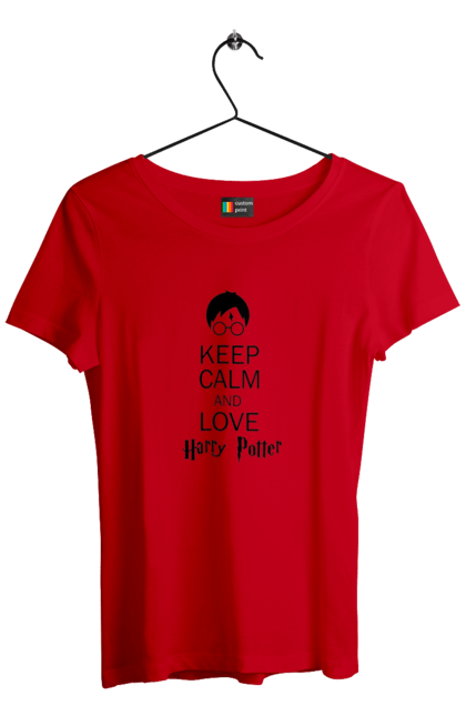 Футболка жіноча з принтом "Keep calm and love Harry Potter". Gryffindor, harry potter, hogwarts, keep calm, гаррі поттер, грифіндор, книга, фільм, франшиза, хогвартс. 2070702