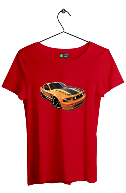 Футболка жіноча з принтом "Помаранчева, швидкісна машина". Їзда, колеса, машина, швидкість. 2070702