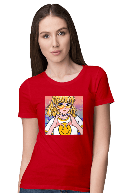 Women`s t-shirt with prints Yellow Girl. Anime, girl, smiley. 2070702