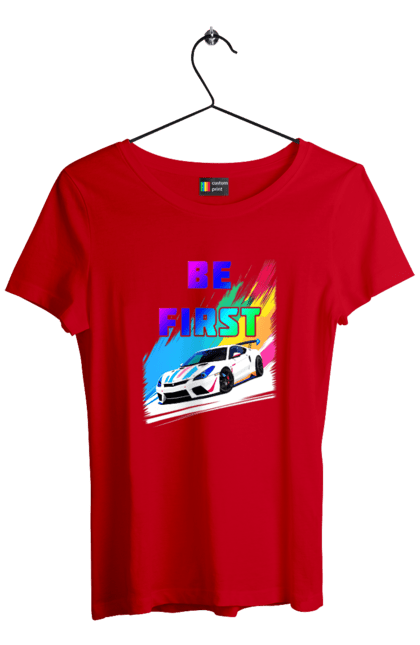 Футболка жіноча з принтом "Гонка". Автомобільний, гонка, спортивна машина, спортивний автомобіль. 2070702