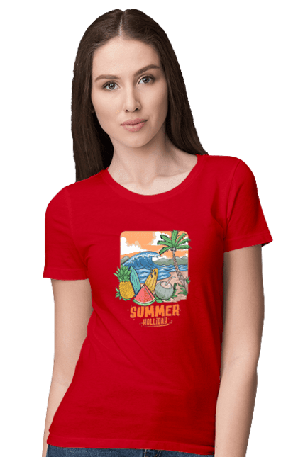 Women`s t-shirt with prints Summer Holidays. Palm, sea, summer, waves. 2070702