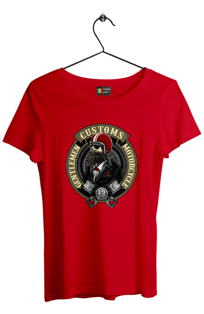 Футболка жіноча з принтом "джентльменський мотоцикл". Джентельмен, джентльмен, мотоцикл, череп, шолом. 2070702