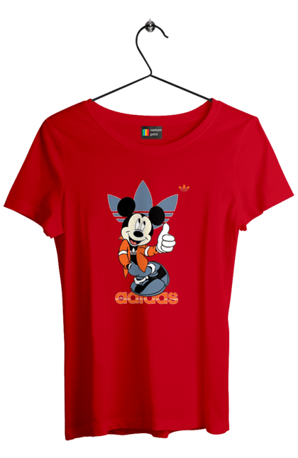 Футболка женская с принтом Adidas Микки Маус. Adidas, mickey mouse, адидас, дисней, микки, микки маус, мультфильм. 2070702