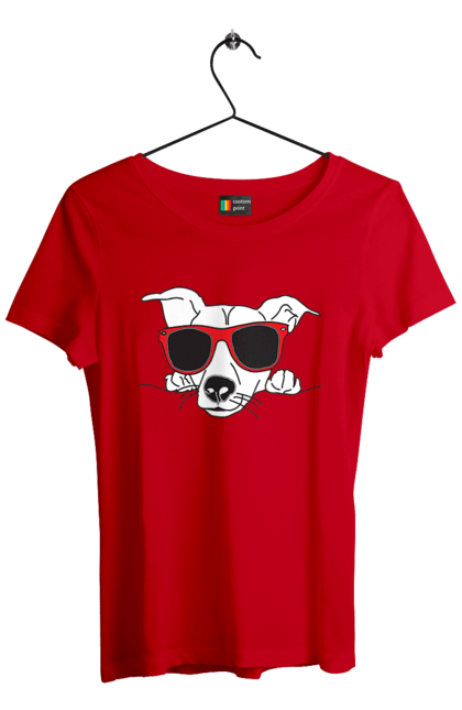 Women`s t-shirt with prints The Dog Peeks Out. Dog, glasses, peep out. 2070702