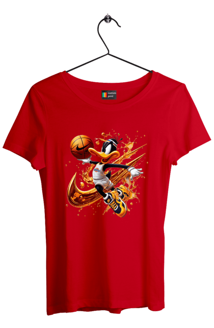 Women's t-shirt with prints Daffy Duck Nike. Cartoon, character, daffy duck, duck, looney tunes, merrie melodies, nike, warner brothers. 2070702