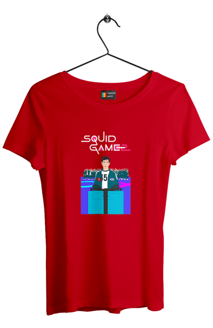 Футболка жіноча з принтом "Гра в кальмара Сон Гі Хун". 456, netflix, seong gi-hun, squid game, гра в кальмара, гравець 456, нетфлікс, серіал, сон гі хун. 2070702