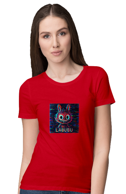 Футболка жіноча з принтом "Лабубу". Crt, rgb, глітч, кіберпанк, лабубу, пікселі, ретро, спотворення, цифрове мистецтво, шум. 2070702