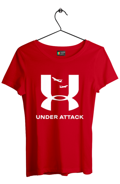 Футболка жіноча з принтом "Under Attack white". Андер армор, бренди, гумор, приколи, прикольні, ундер армор. 2070702