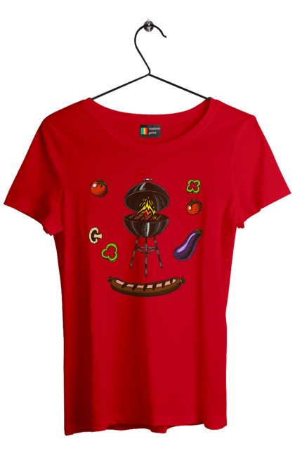 Футболка жіноча з принтом "Барбекю Сосиска". Барбекю, гриль, смажити, сосиска. 2070702