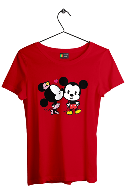 Футболка женская с принтом Микки Маус и Минни Маус. Mickey mouse, minnie mouse, дисней, микки, микки маус, минни маус, мультфильм. 2070702