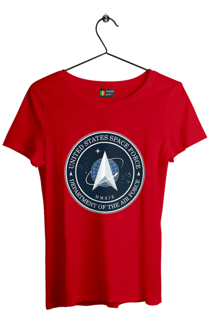 Women's t-shirt with prints United States Space Force. Emblem, political, politics, space, space force, space travel, united states, ussf. 2070702