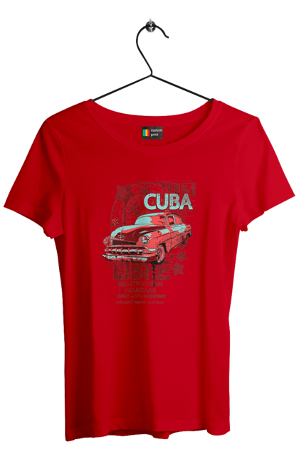 Футболка жіноча з принтом "Куба, Машина". Куба, машина, ретро. 2070702