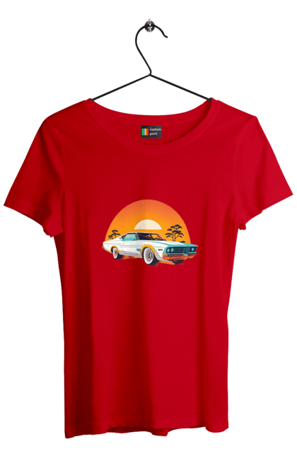 Футболка жіноча з принтом "Гарне авто на закаті". Авто, закат, солнце. 2070702