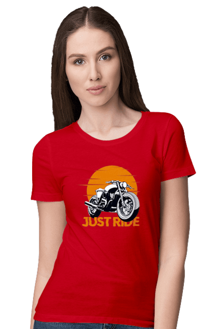 Women`s t-shirt with prints Motorcycle, Just Go. Motorbike, riding, road. 2070702