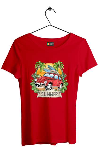 Футболка жіноча з принтом "Літо, Машина І Пальми". Відпочинок, літо, машина, пальми. 2070702