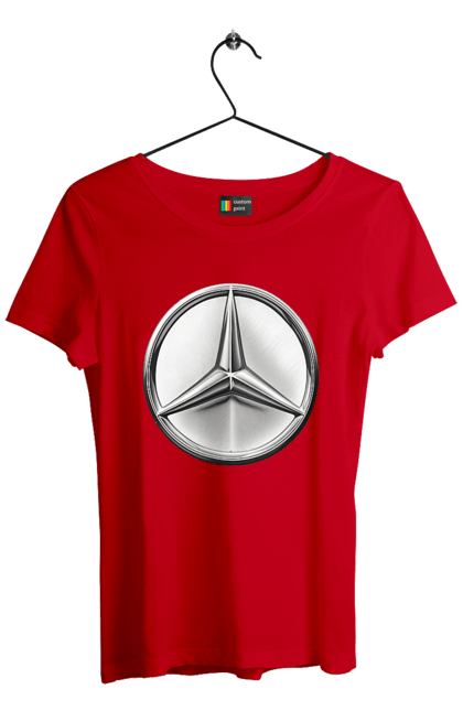 Футболка жіноча з принтом "Mercedes Benz Лого Металік". Авто, автомобіль, логотип мерседес, машини, мерс, мерседес. 2070702