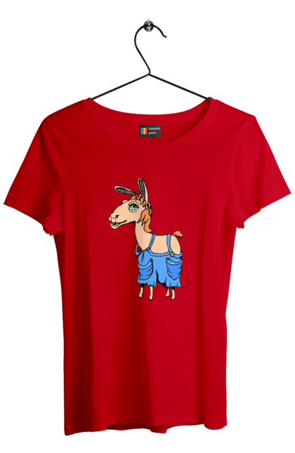 Футболка жіноча з принтом "Лама В Комбінезоні". Комбінезон, лама. 2070702