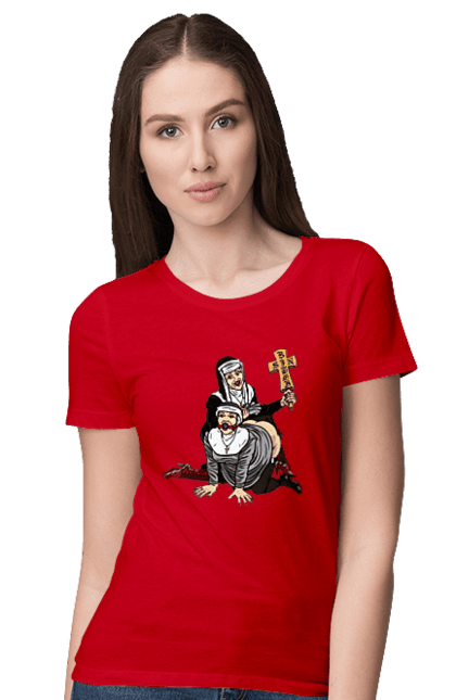 Women`s t-shirt with prints Nuns BDSM. Bdsm, cool, fashionable, nun, nun, nuns bdsm, role-playing games, spanks the ass, youth. 2070702