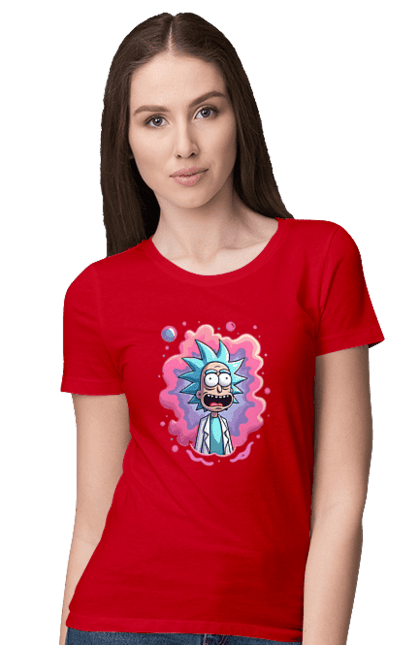 Women's t-shirt with prints Rick and Morty. Adventures, black humor, cartoon, rick, rick and morty, sci-fi, tragicomedy. 2070702