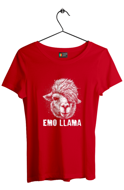 Футболка жіноча з принтом "Емо Лама". Alpaca, animals, distressed, emo, funny, llama, vintage, емо, лама. 2070702