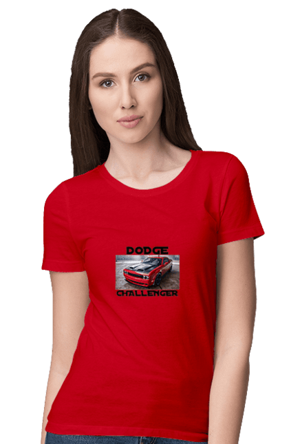 Women`s t-shirt with prints Dodge challenger. An american legend, auto, car, classic car, cult car, dodge challenger, oil car, powerful car. 2070702